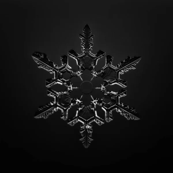 Schwarzer Hintergrund Schneeflocke Isoliert Abstraktes Objekt Winter Detail — Stockfoto