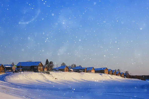 Zimowy Krajobraz Rosyjska Wieś Północny Drewniany Dom — Zdjęcie stockowe
