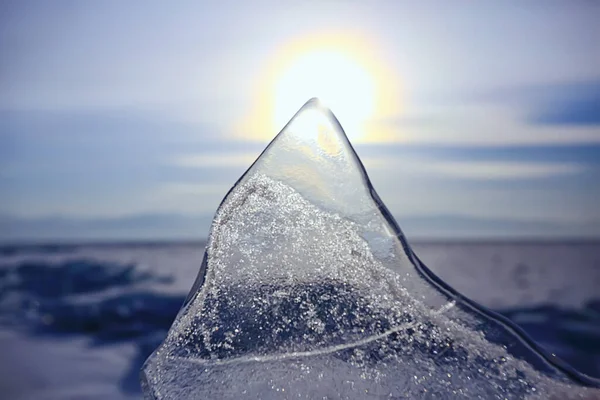 Stück Eis Baikal Auf Eis Natur Wintersaison Kristall Wasser Transparent — Stockfoto