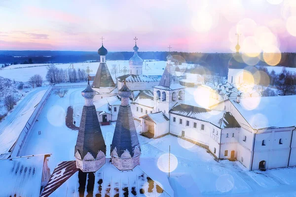 Ferapontovo Vinter Kloster Landskap Ovanifrån Jul Religion Arkitektur Bakgrund — Stockfoto