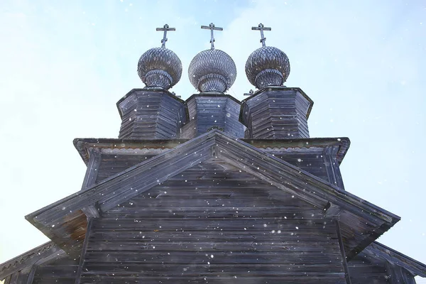 Igreja Madeira Paisagem Norte Russa Inverno Arquitetura Religião Histórica Cristianismo — Fotografia de Stock