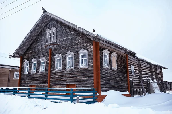 Paesaggio Invernale Villaggio Russo Nord Casa Legno — Foto Stock