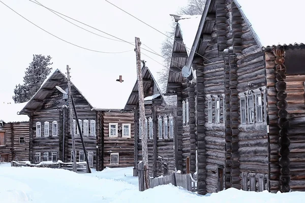 Зимний Пейзаж Русской Деревни Северный Деревянный Дом — стоковое фото