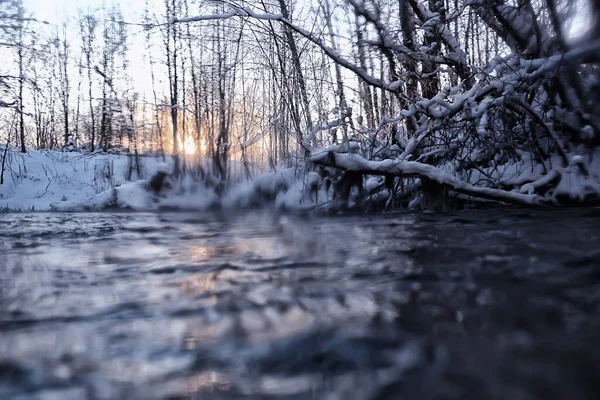 Landschaft Fluss Winter Saisonalen Blick Wasser Schnee Wald — Stockfoto