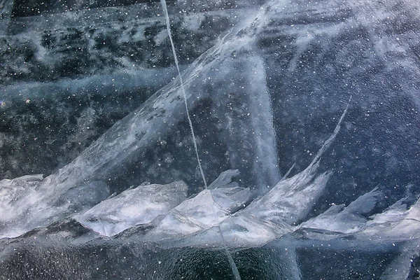 Eis Textur Risse Baikal Abstrakter Hintergrund Winter Eis Transparent Blau — Stockfoto