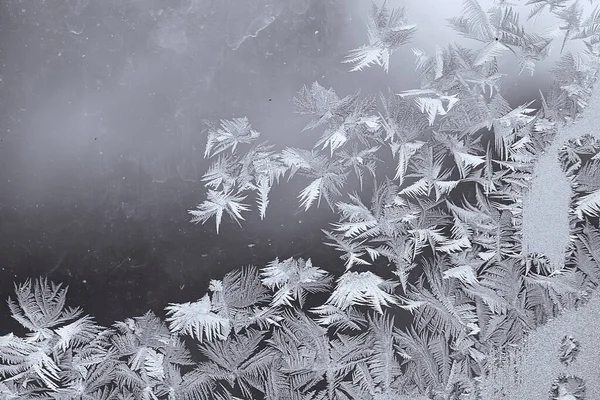 Padrões Geada Vidro Janela Fundo Abstrato Inverno Neve Rime — Fotografia de Stock