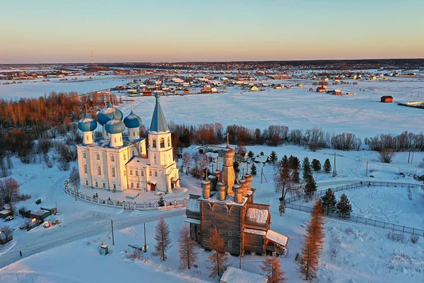 Church Winter Drone View Temple Outdoor Christmas Holiday — Stock Photo, Image