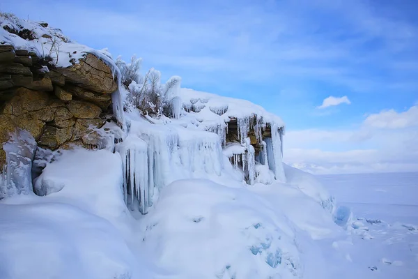 Inverno Paisagem Olkhon Ilha Lago Baikal Viagem Rússia — Fotografia de Stock