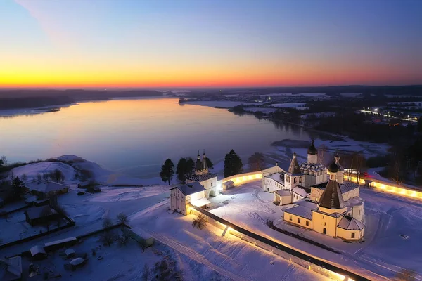 Ferapontovo Zima Klasztor Krajobraz Widok Góry Boże Narodzenie Architektura Tło — Zdjęcie stockowe