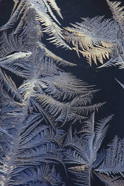 Motifs Givre Sur Verre Fenêtre Fond Abstrait Hiver Rime Neige — Photo