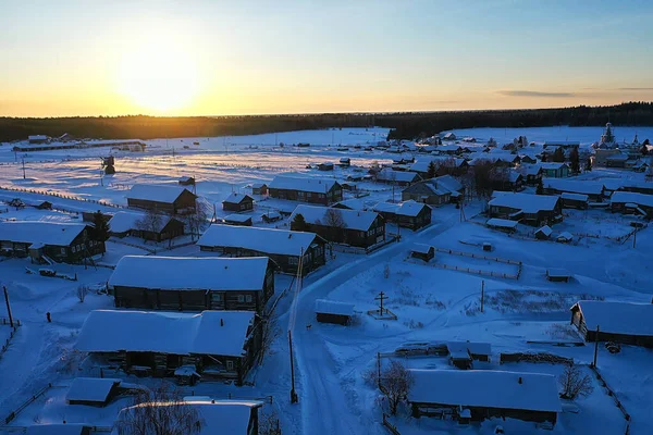 Kimzha Villaggio Vista Dall Alto Paesaggio Invernale Russo Distretto Nord — Foto Stock