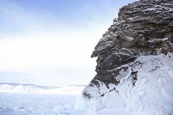 Olkhon Isola Baikal Paesaggio Invernale Russia Vista Stagione Invernale Lago Fotografia Stock