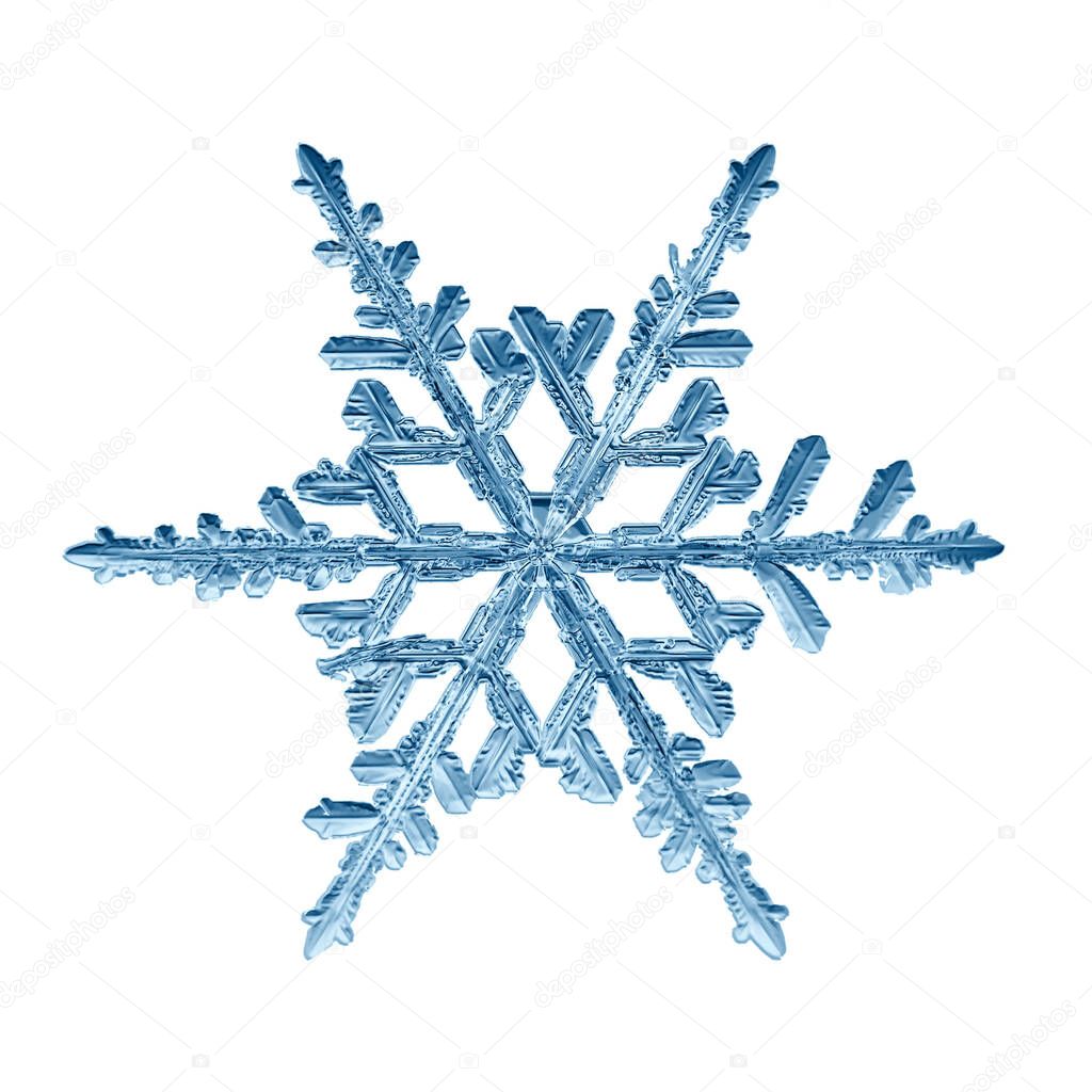 snowflake isolated white background, abstract transparent crystal natural photo macro