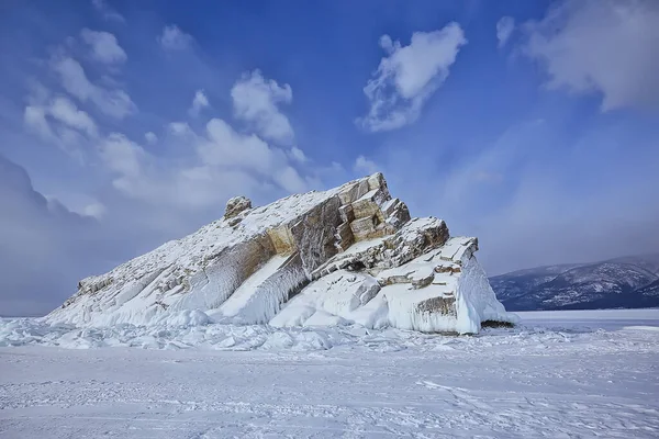 Olkhon Adası Baykal Kış Manzarası Rusya Kış Sezonu Baykal Gölü — Stok fotoğraf