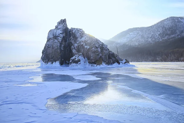Olkhon Ostrov Bajkal Zimní Krajina Rusko Zimní Sezóna Pohled Jezero — Stock fotografie