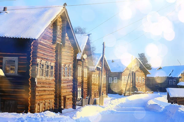 Winter Landscape Russian Village North Wooden House — Stock Photo, Image