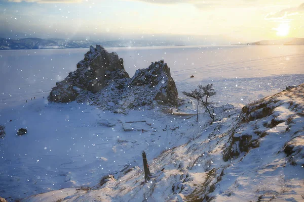 Olkhon Ostrov Bajkal Zimní Krajina Rusko Zimní Sezóna Pohled Jezero — Stock fotografie