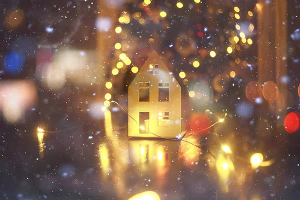 Vánoční Dekorace Večer Dům Světla Pozadí Abstraktní Dovolená Výzdoba — Stock fotografie