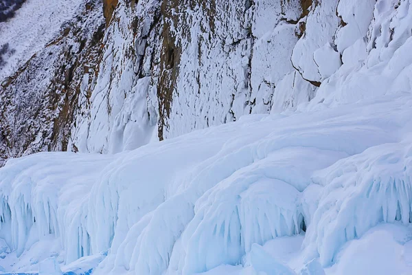 Gelo Espirra Pedras Baikal Vista Abstrata Inverno — Fotografia de Stock