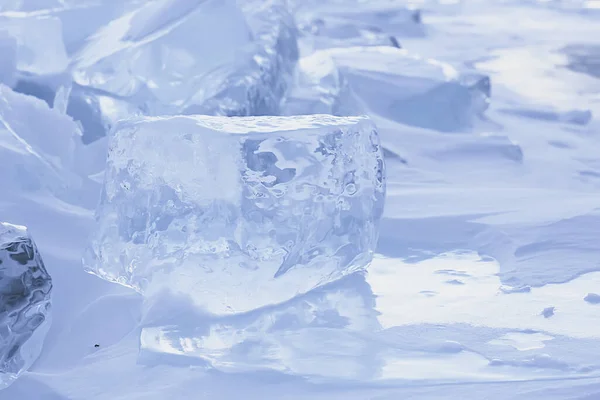 Morceau Glace Baikal Sur Glace Nature Hiver Saison Cristal Eau — Photo