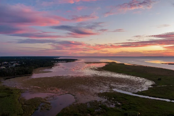Aerial View Daphne Alabama Keleti Partján Mobile Bay Naplementekor 2021 — Stock Fotó