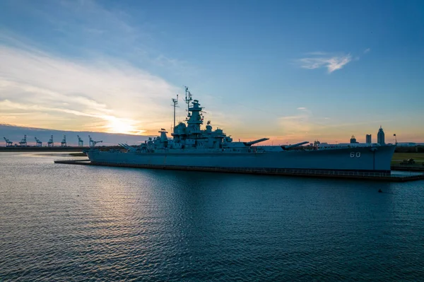 Uss Alabama Bitevní Loď Při Západu Slunce Listopadu 2021 — Stock fotografie