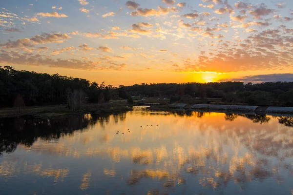 Municipal Langan Parque Lago Pôr Sol Mobile Alabama — Fotografia de Stock