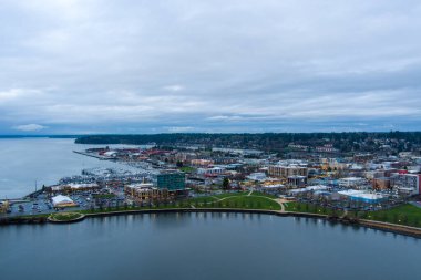 The Olympia, Washington waterfront at sunset in December of 2021  clipart