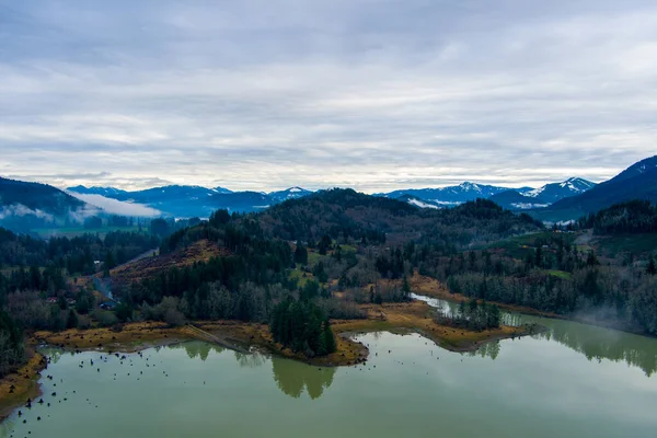 Flygfoto Över Alder Lake Och Cascade Mountains Delstaten Washington — Stockfoto