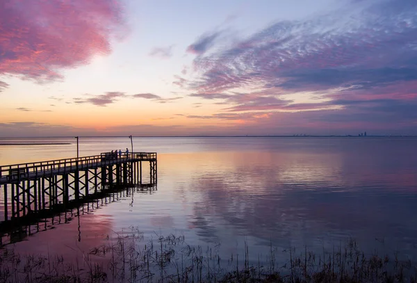 Východní Pobřeží Mobile Bay Při Západu Slunce Daphne Alabama Únoru — Stock fotografie