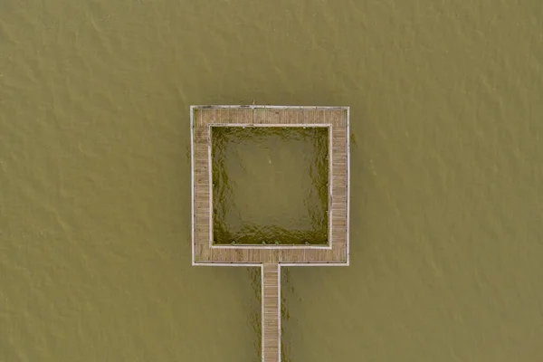 Widok Lotu Ptaka Małe Drewniane Molo Mobile Bay Daphne Alabama — Zdjęcie stockowe