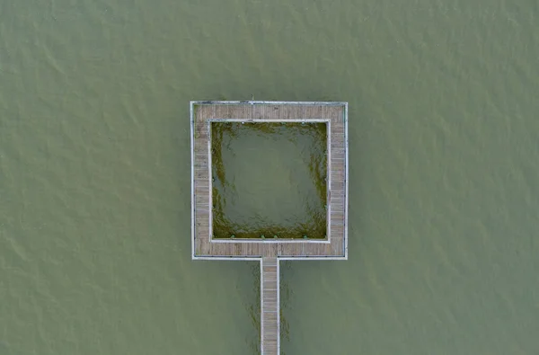 Widok Lotu Ptaka Małe Drewniane Molo Mobile Bay Daphne Alabama — Zdjęcie stockowe