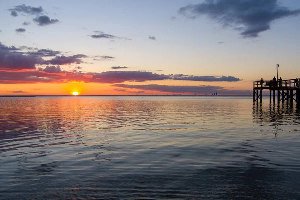 Mobile Bay Zonsondergang Reflectie Van Daphne Alabama Bayfront Park — Stockfoto