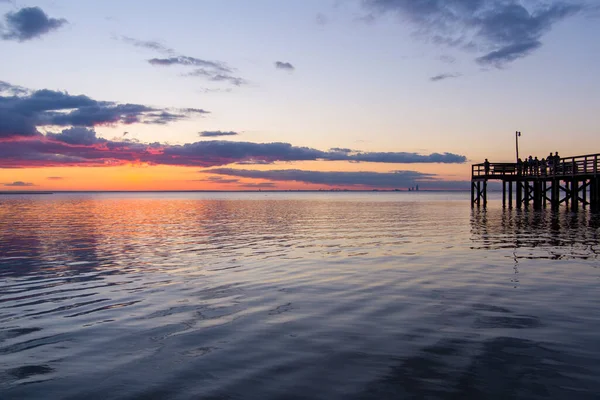 Pôr Sol Mobile Bay Reflexão Daphne Alabama Bayfront Park — Fotografia de Stock