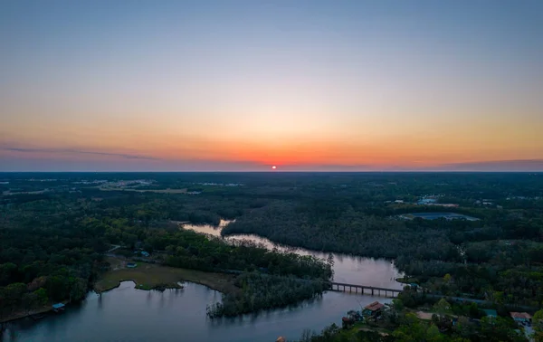 Vue Aérienne Ruisseau Halls Mill Theodore Alabama Coucher Soleil — Photo