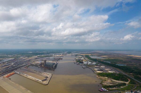 Aerial view of the Port of Mobile, Alabama in April of 2022 