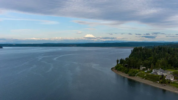 Letecký Pohled Horu Rainier Obzoru Shora Puget Sound Nisequally Reach — Stock fotografie