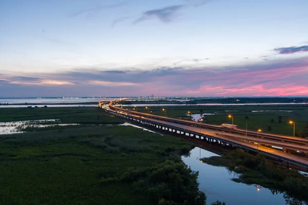 Letecký Pohled Most Jubilee Parkway Mobile Bay Při Západu Slunce — Stock fotografie