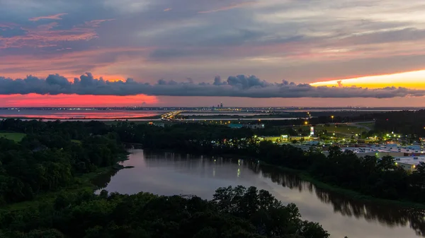 Aerial View Daphne Alabama Mobile Bay Sunset July 2022 —  Fotos de Stock