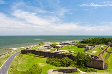 Aerial view of Fort Gaines on the beach at Dauphin Island, Alabama in July of 2022 