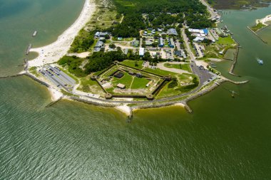 Aerial view of Fort Gaines on the beach at Dauphin Island, Alabama in July of 2022 