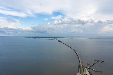 Aerial view of the Dauphin Island Bridge and surrounding area in Mobile, Alabama 