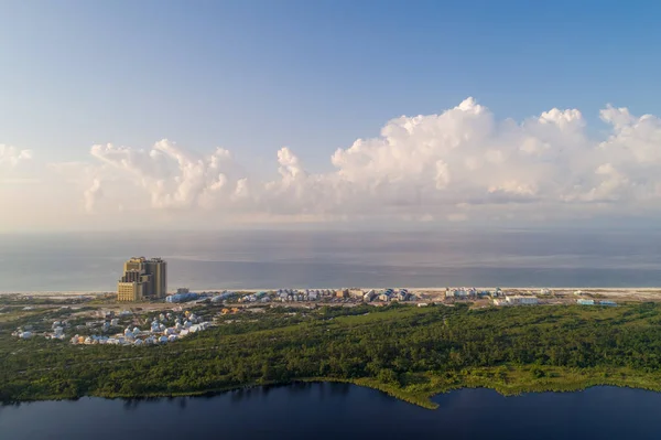 Aerial view of Gulf State Park in Gulf Shores, Alabama at sunrise