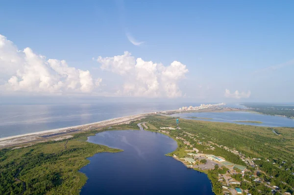 Aerial view of Gulf State Park in Gulf Shores, Alabama at sunrise
