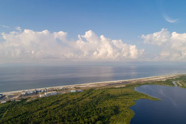 Aerial view of Gulf State Park in Gulf Shores, Alabama at sunrise