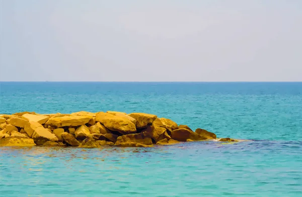 波と石と青い海の背景 ベクトルイラスト — ストックベクタ
