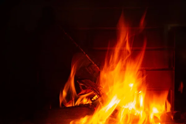 Blurred Background Bright Orange Burning Fire Fireplace — Stock Photo, Image