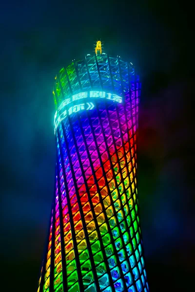Guangzhou China Marzo 2019 Vista Nocturna Colorida Torre Del Cantón —  Fotos de Stock