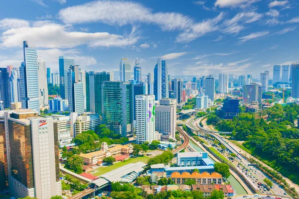 Kuala Lumpur Malajzia 2019 Március Panorámás Kilátás Modern Felhőkarcolókra Fejlett — Stock Fotó