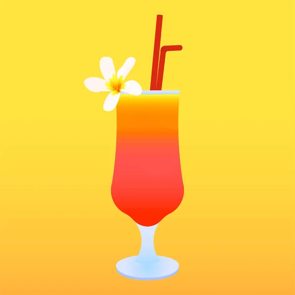 アルコールカクテルのベクトルイラストオレンジの背景に孤立したプルメリアの花で飾られたビーチでのセックス 層状の夏のカクテルとフルガラスで構成されるオレンジパターン — ストックベクタ